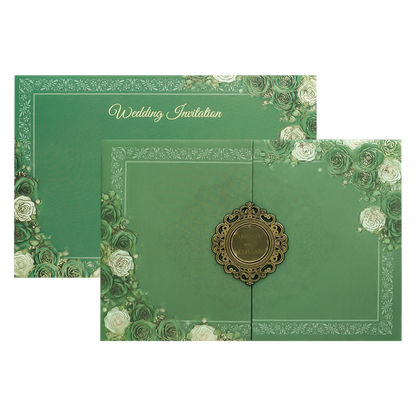 Green Floral Padded Wedding Card-KJTS3672