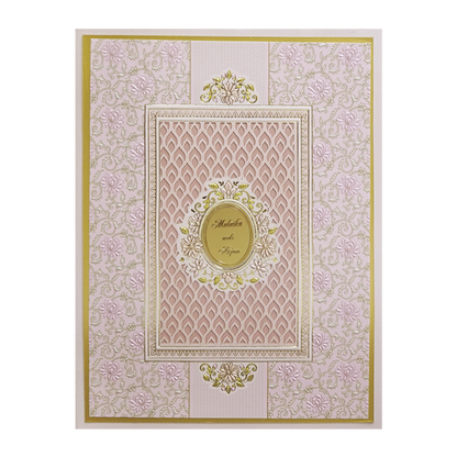Pink Cream Floral Embossed Laser Cut Padded Wedding Card - KMMEX8280
