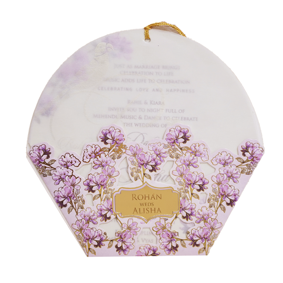 Ivory Lavender Floral Laser-cut Wedding Card - KFR15160
