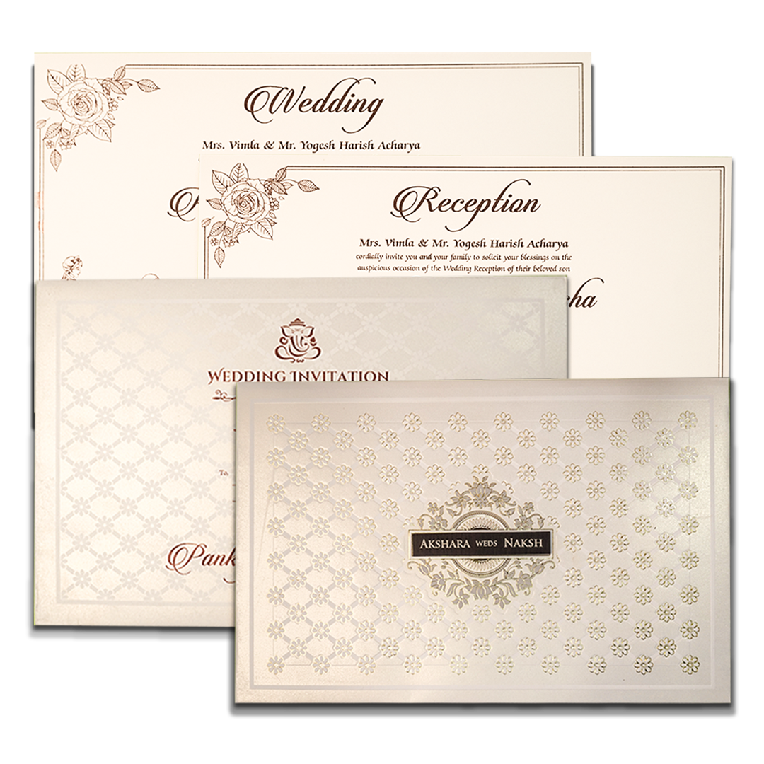 White Floral Padded Wedding Card-KSH73520