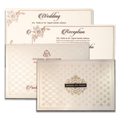 White Floral Padded Wedding Card-KSH73520