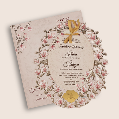 Pastel Pink Lilly Flower Laser Cut Wedding Invitation - KFR17210