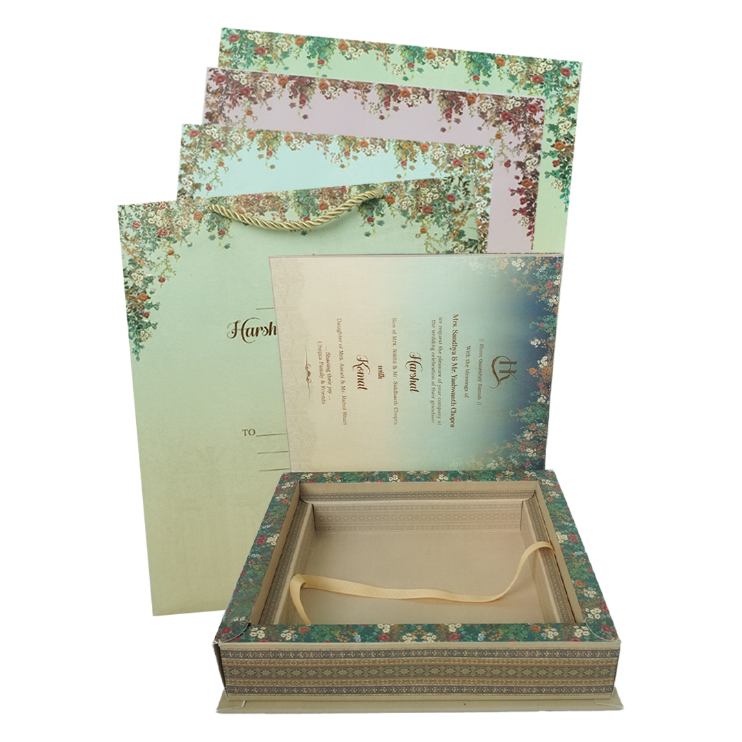 Blue Palace Floral Wedding Invitation Box -KSI63990