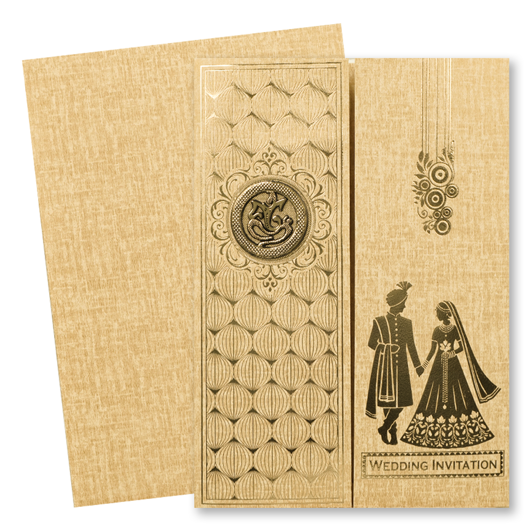Gold Ganesha Couple Gatefold Wedding Card-KNCM45BR