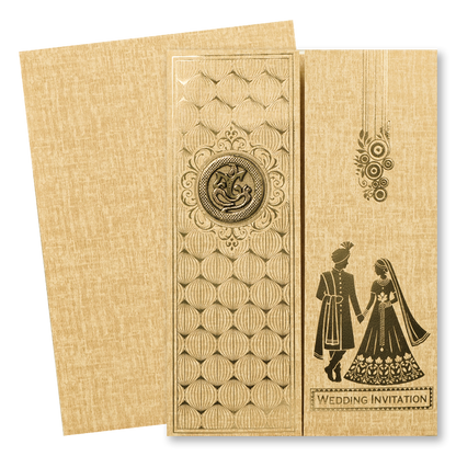 Gold Ganesha Couple Gatefold Wedding Card-KNCM45BR