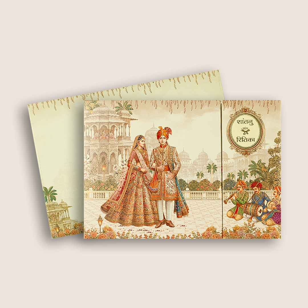 White Bride Groom Padded Door Style Wedding Card - KAA06020