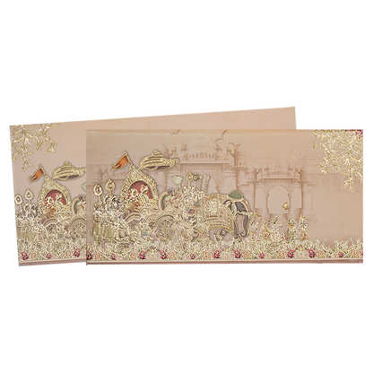 Peach Bride Groom Baraat Palace Wedding Card - KPR06520