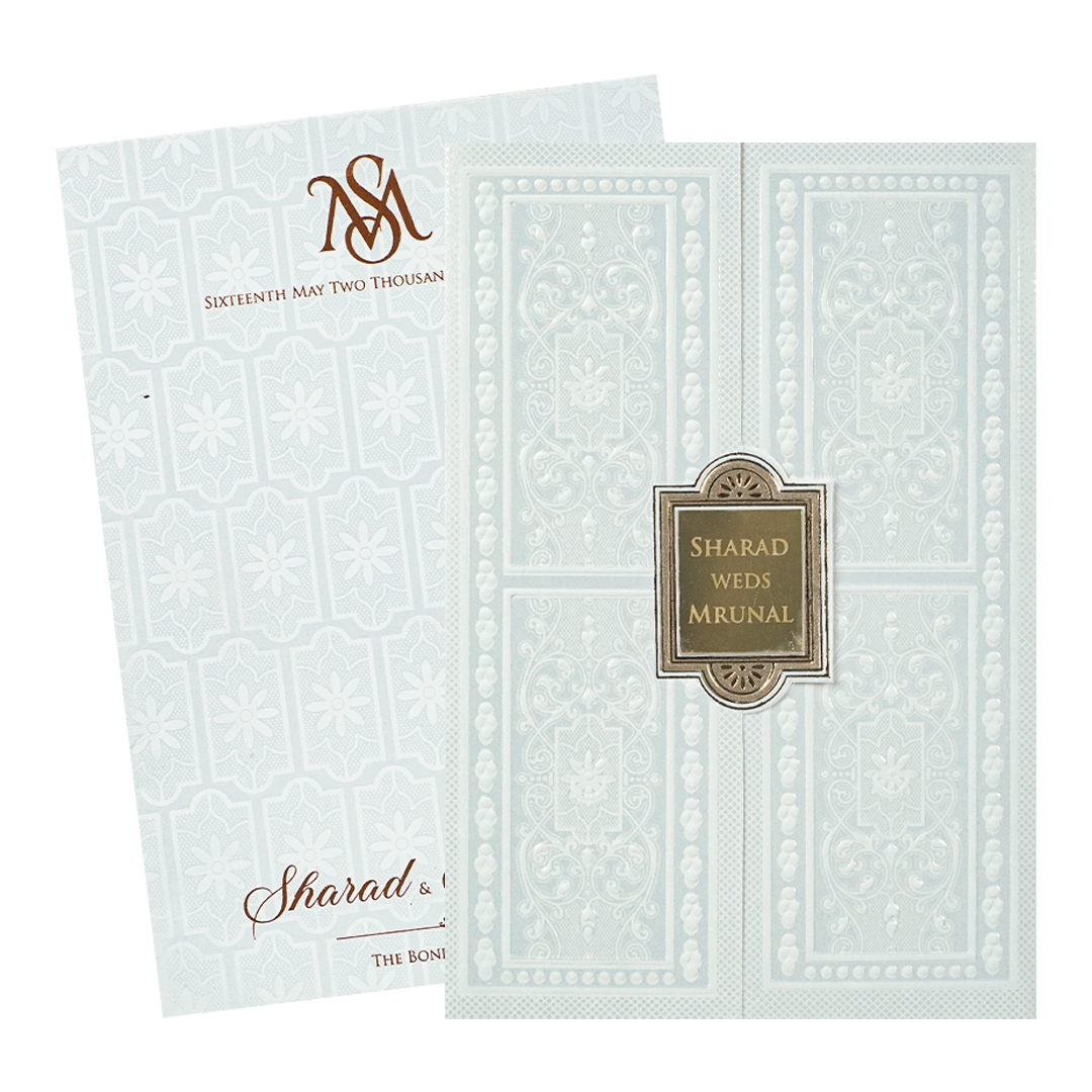 White Embossed Door Wedding card-KRE28690