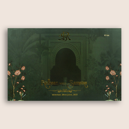 Green Embossed Bride Groom Marriage Invitation - KVN07640