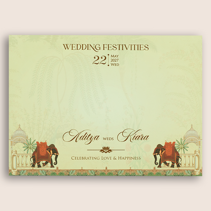 Cream Jharokha Door Style Padded Wedding Card - KFR17500