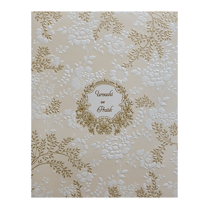 Cream Embossed Floral Padded Wedding Card-KMMWD1117