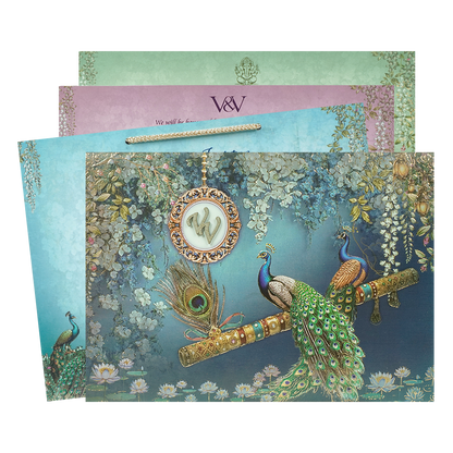 Navy Blue Peacock Bag Style Wedding Card-KSI65160