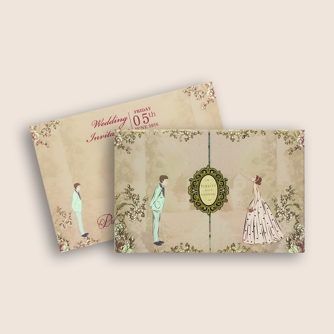 Warm Pink Bride Groom Door Style Padded Marriage Card - KJTS1837