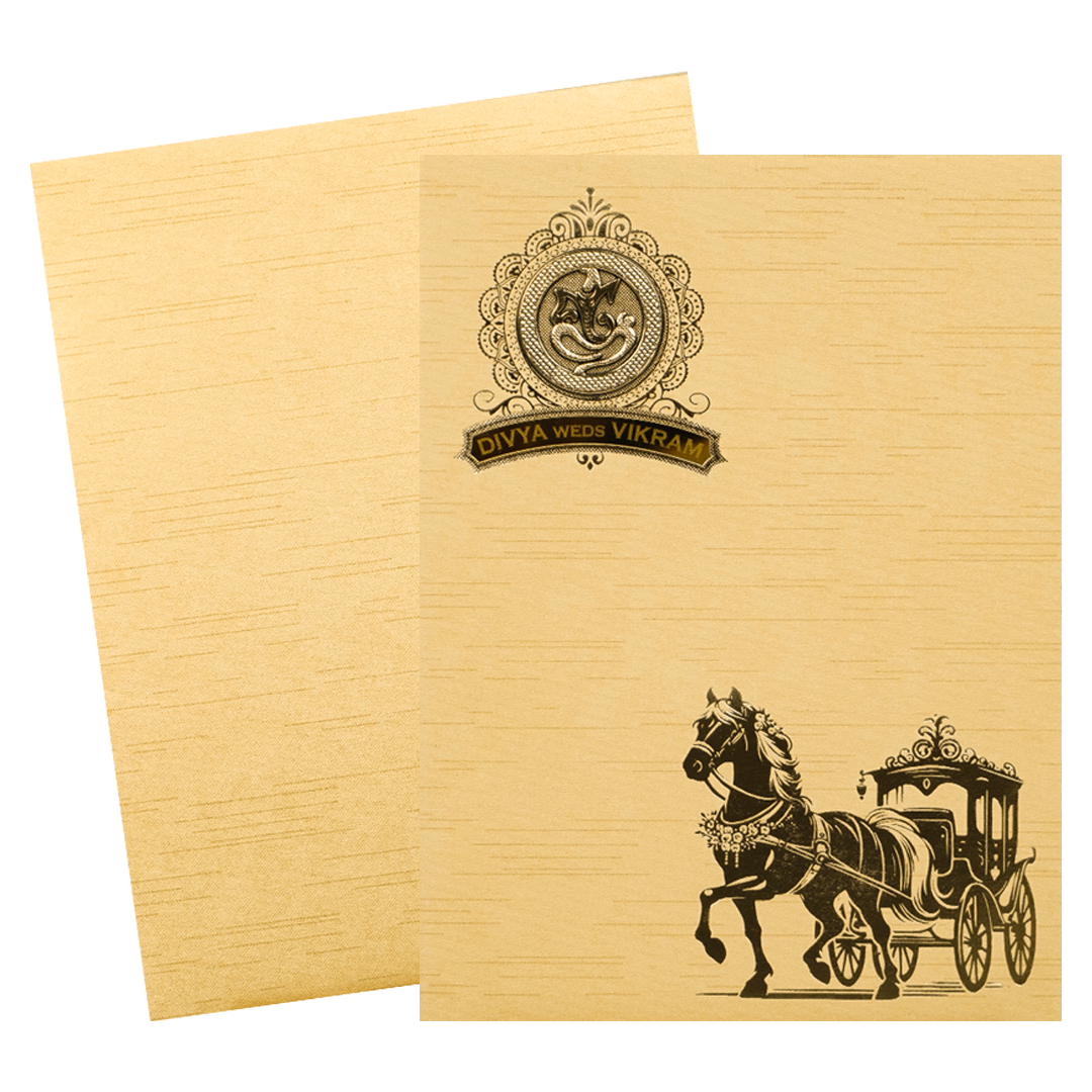 Gold Horse Carriage Wedding Card-KNRM7084G
