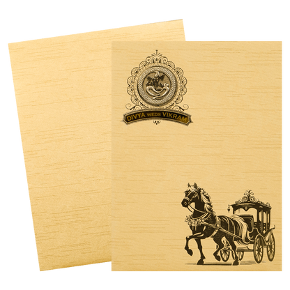 Gold Horse Carriage Wedding Card-KNRM7084G