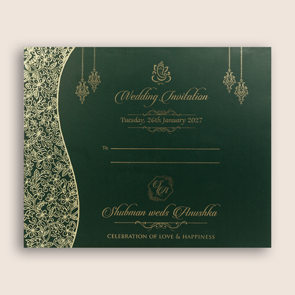 Dark Green Floral MDF Laser Cut Wedding Invitation Card - KRB08082