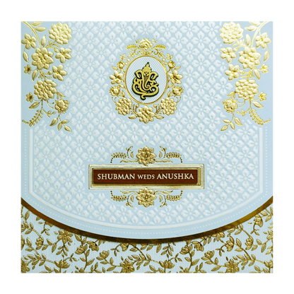 Elegant White Gold Embossed Wedding Invitation Card-KRB09131