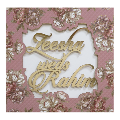 Pink Floral Script Acrylic Padded Wedding Card - KVN07510