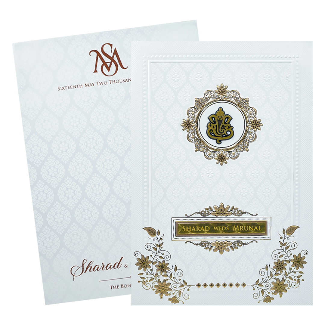 Check out White Ganesh Embossed Floral Wedding at best price.WhatsApp Support |Express Delivery|King of Cards.
