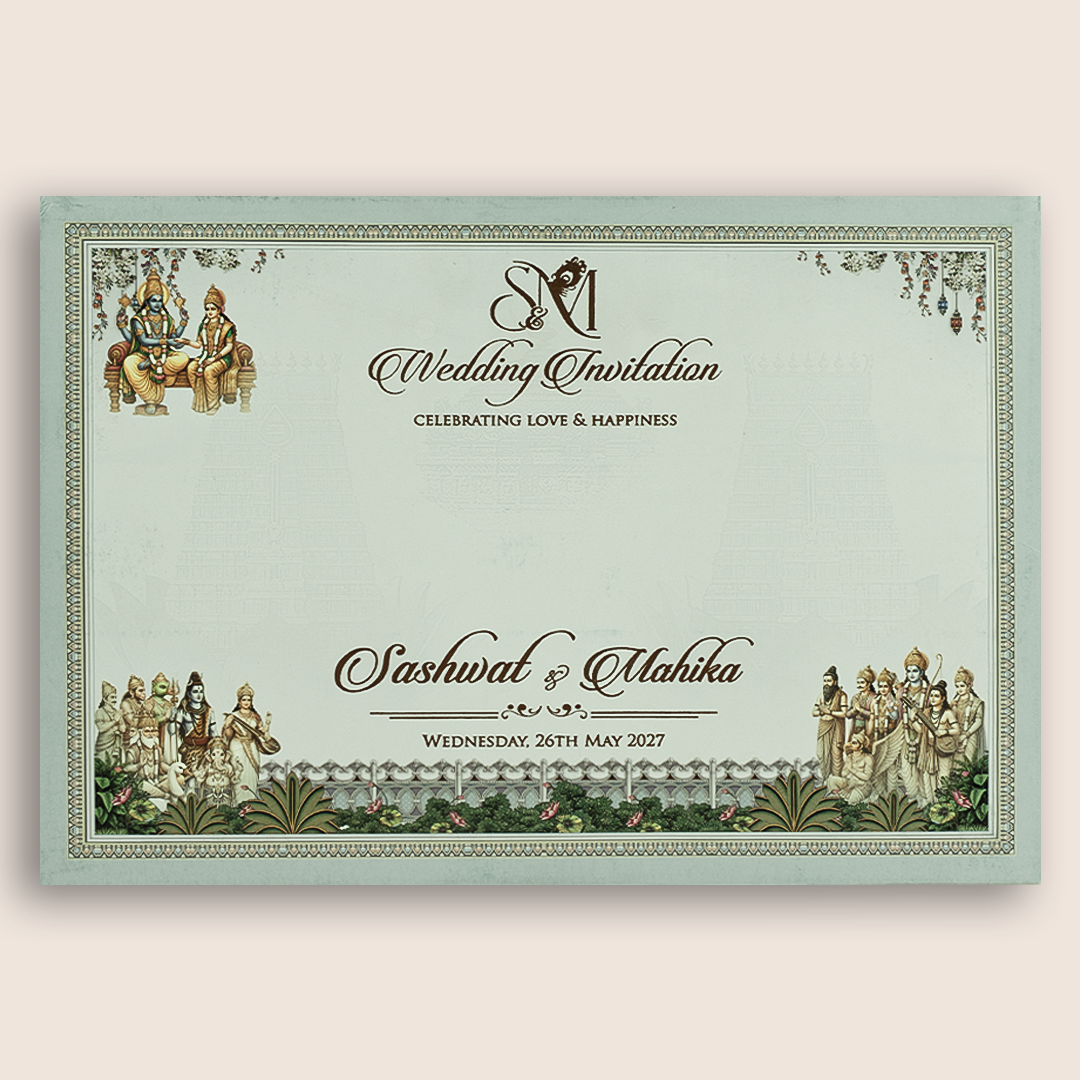 White Lord Balaji Padmavathi Padded Wedding Card - KRE28800