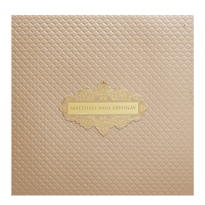 Beige Cream Floral Embossed Padded Wedding Card-KMMWD1128