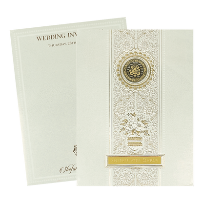 White Ganesha Floral Padded Wedding Card-KRE28220
