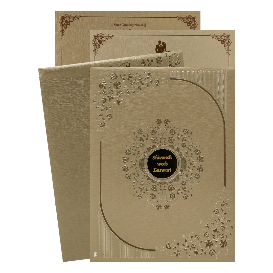 Gold Floral Border Padded Wedding Card-KSSC2220