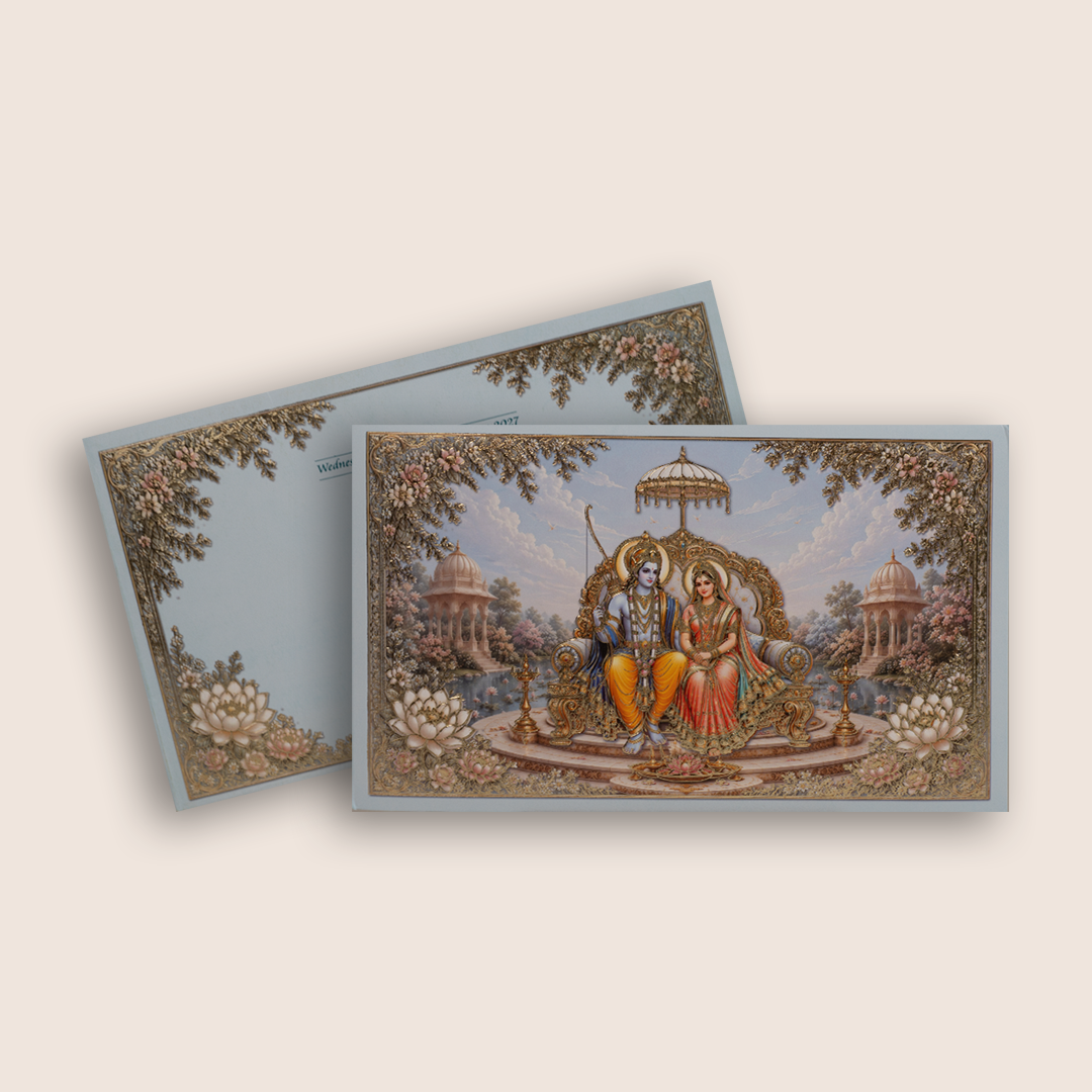Pastel Blue Lord Rama Sita Wedding Invitation - KPR07030