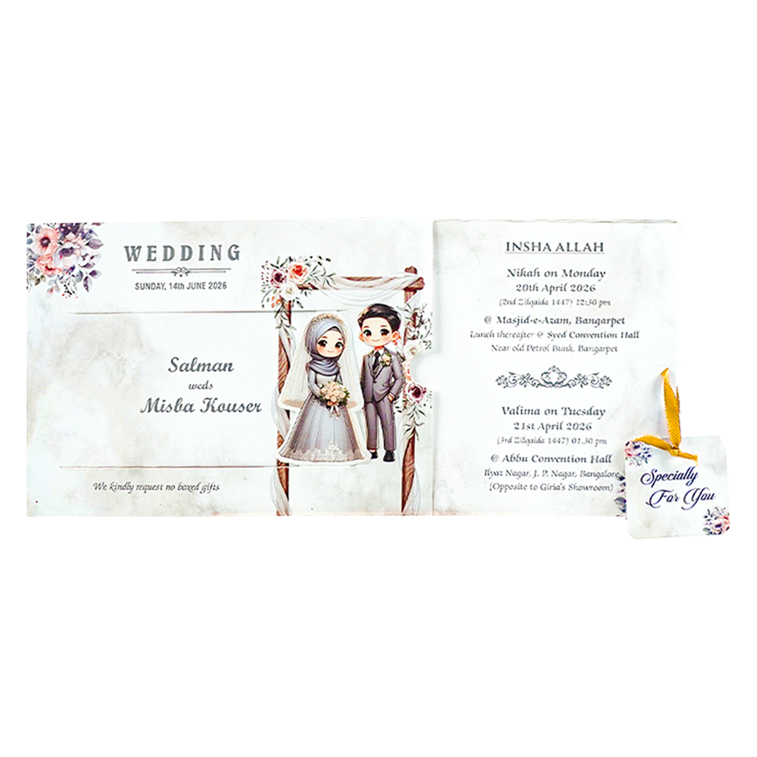 White Floral Couple Slide Invitation Card-KNKSP759