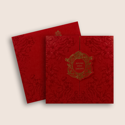 Red Embossed Floral Door Style Wedding Card - KPR06080