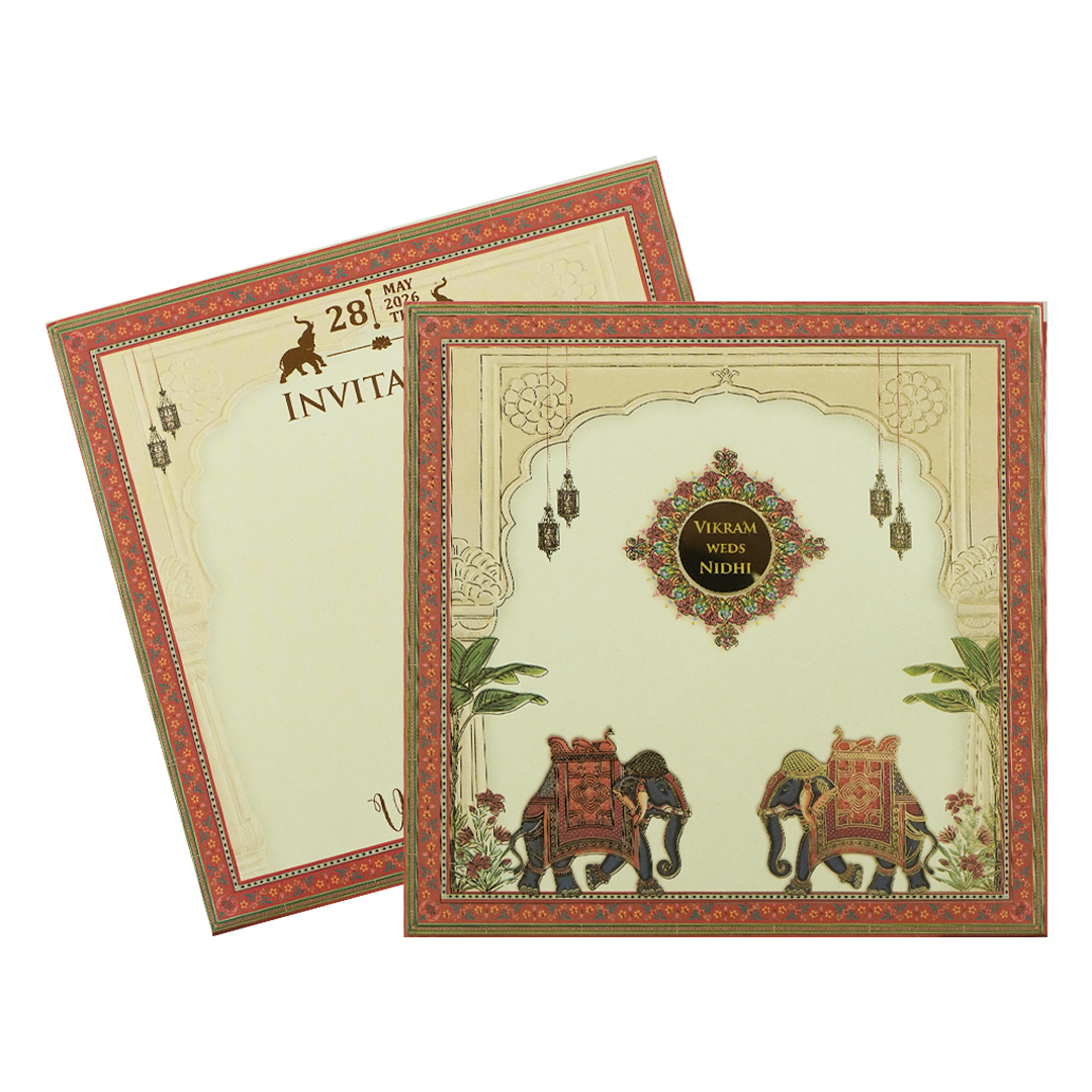 Cream Arch Royal Elephant Wedding Card-KRE27130