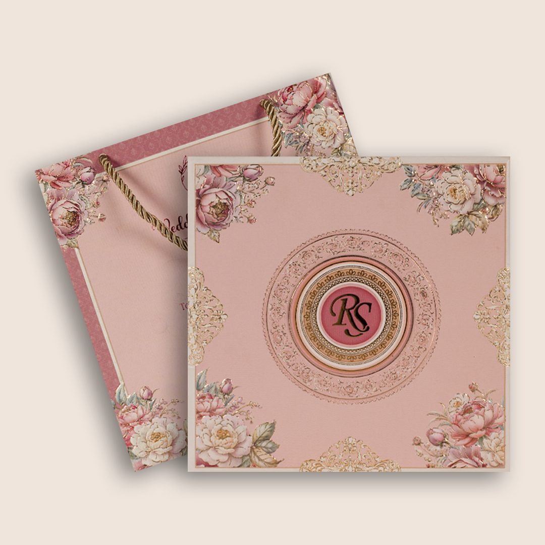 Pink Embossed Floral Luxury Wedding Invitation Box - KSI32770