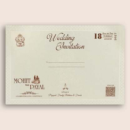 White Embossed Elephant Padded Wedding Invitation - KSH27210