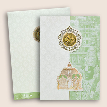 White Pastal Green Lord Venkateshwara Wedding Card - KNA2405G