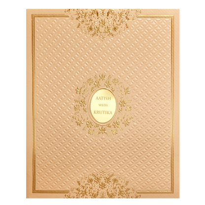 Orange Gold Embossed Floral Padded Wedding Card-KMMWD1136