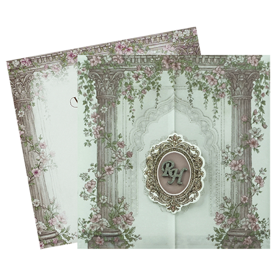 Pink Arch Floral Wedding Card-KSI65130