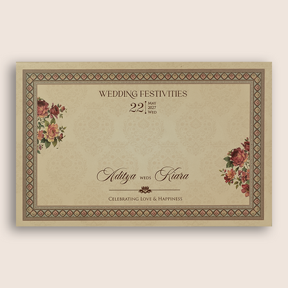 Peach Rose Embossed Floral Padded Invitation Card - KFR17420
