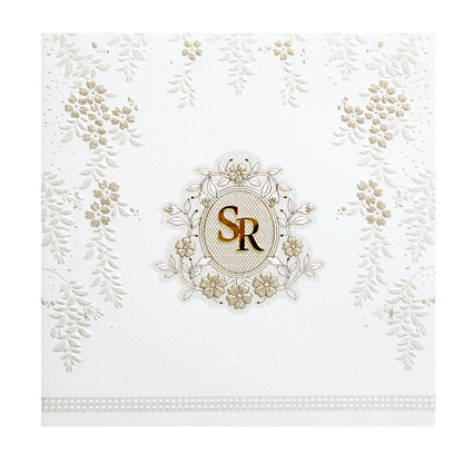 White Floral Embossed Padded Classic Wedding Card - KMMWD1102
