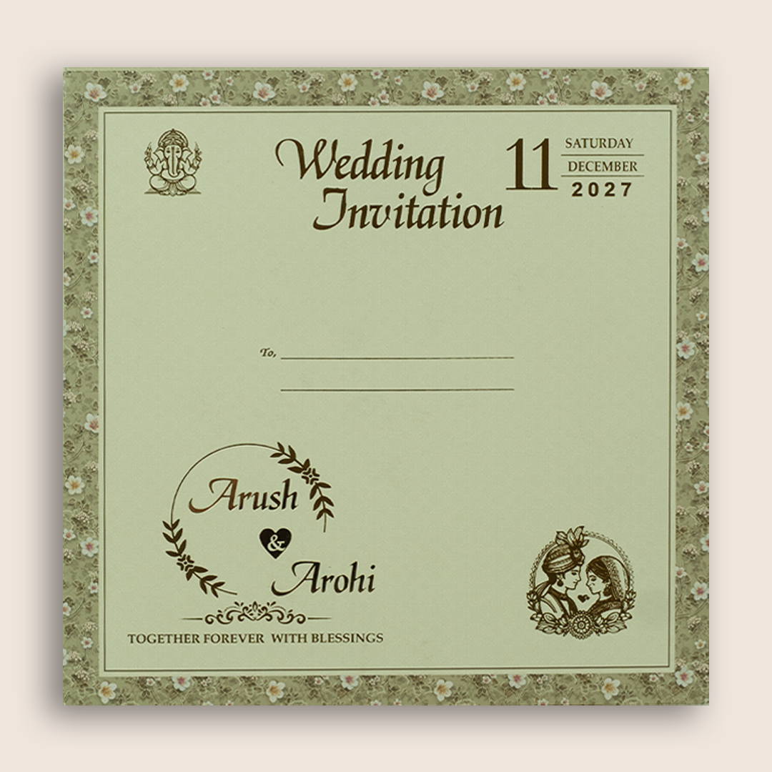 Pale Green Floral Padded Door Style Wedding Invitation - KSH18690