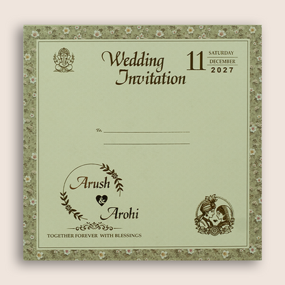 Pale Green Floral Padded Door Style Wedding Invitation - KSH18690