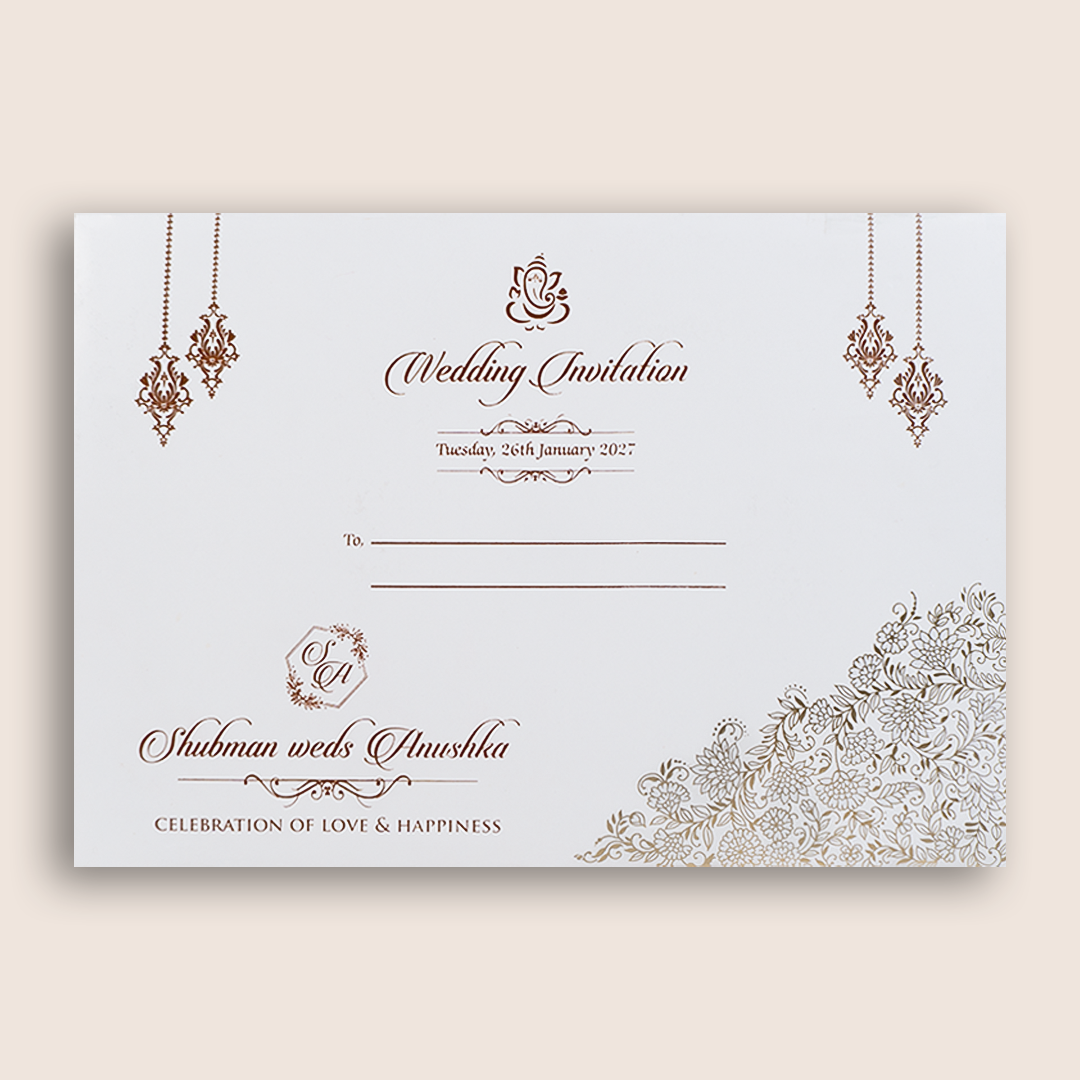 White Embossed Floral Door Style Padded Wedding Card - KRB10410