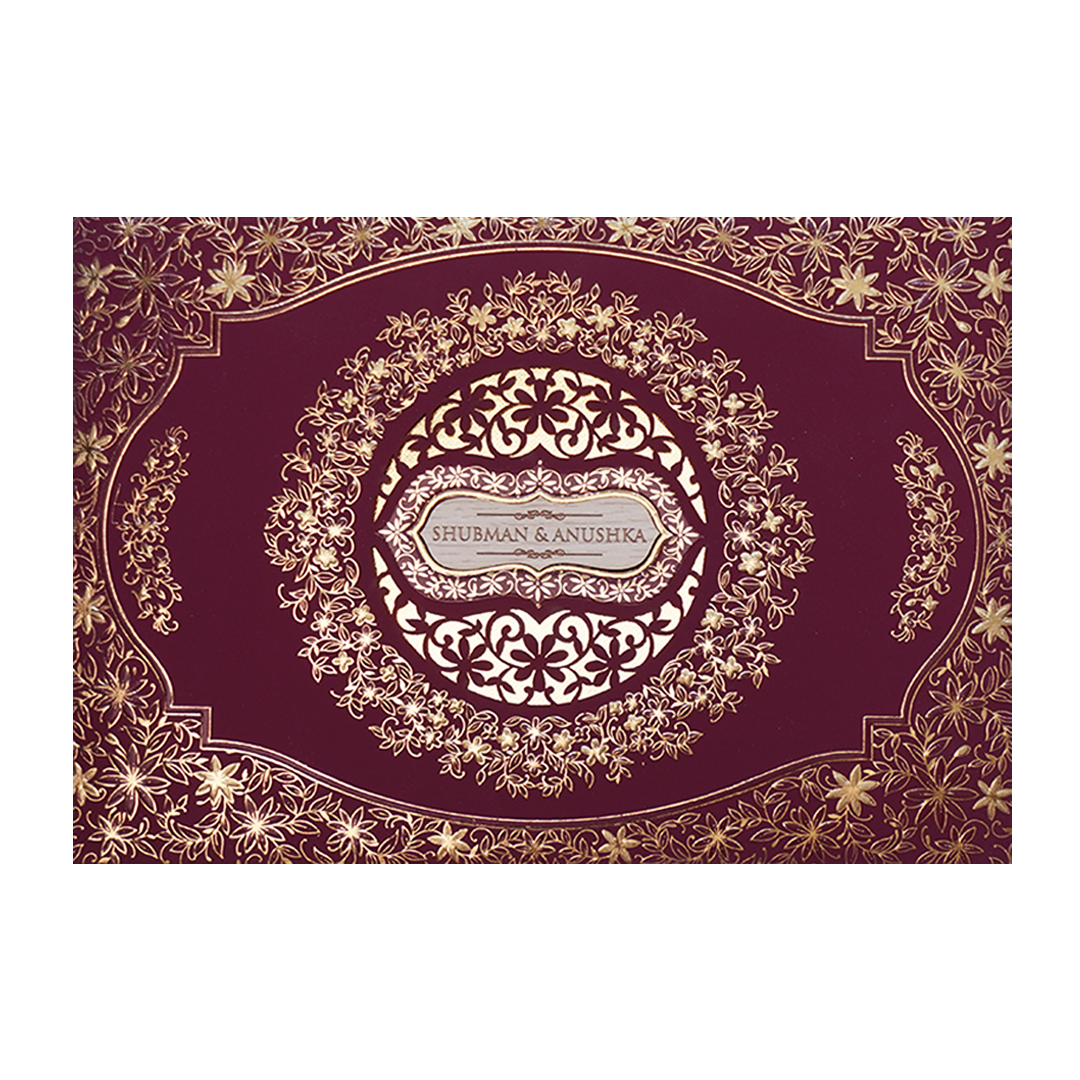 White Padded Wedding Invitation Card with Raised Gold Embossed Design-KRB09801