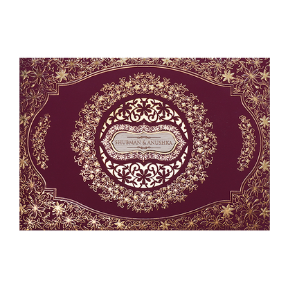 White Padded Wedding Invitation Card with Raised Gold Embossed Design-KRB09801