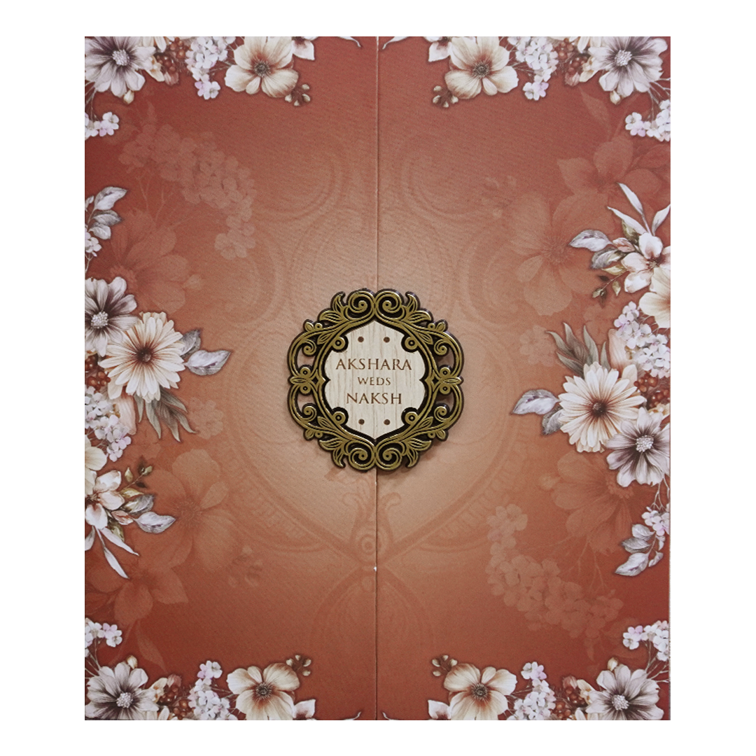 Brown Floral Door Wedding Invitation Card - KVN07600