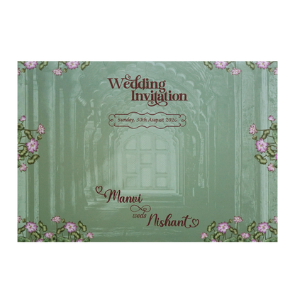 Royal Couple Lotus Arch Padded Wedding Card - KVN07370