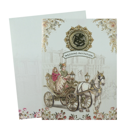 Grey Royal Carriage Wedding Card-KNKC4091
