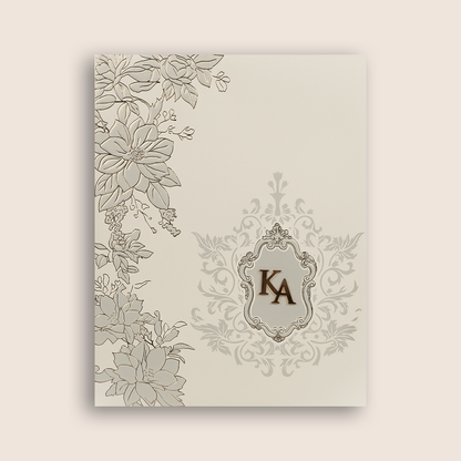 White Embossed Floral Padded Invitation Card - KPR010230