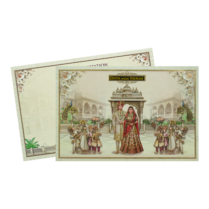 Cream Padded Palace Bride Groom Wedding Card-KNAK4702
