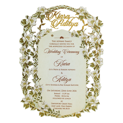 Green Gold Floral Laser-Cut Wedding Card-KFR16040