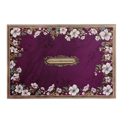 Purple Floral Padded Embossed Wedding Invitation Card-KRB09640